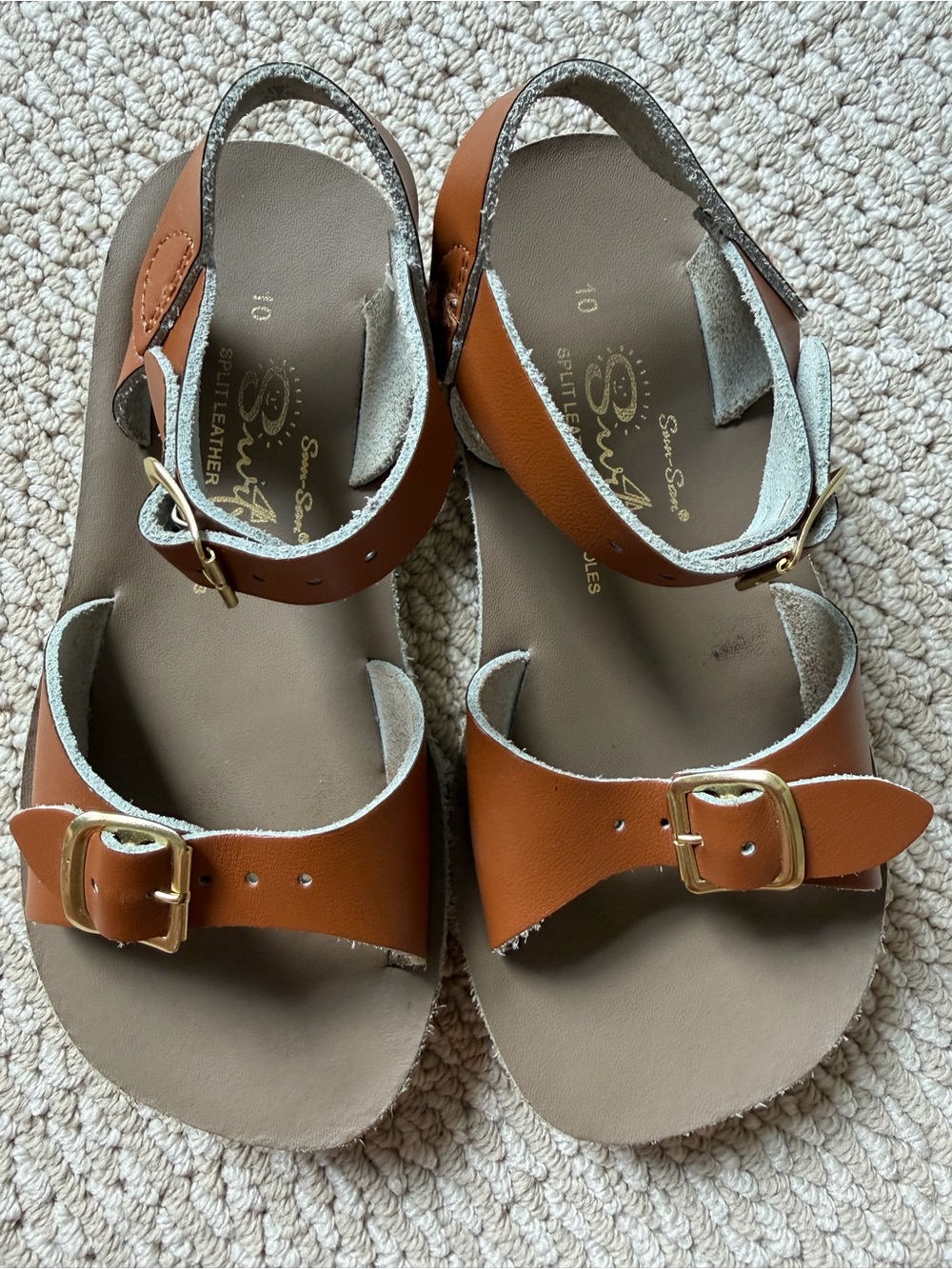 Kids Tan Leather Buckle Sandals by See Kai Run - Tan